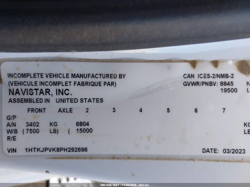 2023 Chevrolet Silverado Md Work Truck VIN: 1HTKJPVK8PH292696 Lot: 43673681