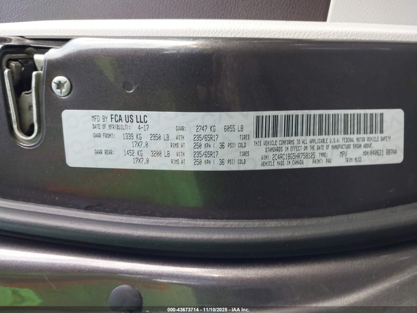 2017 CHRYSLER PACIFICA TOURING-L - 2C4RC1BG5HR758125