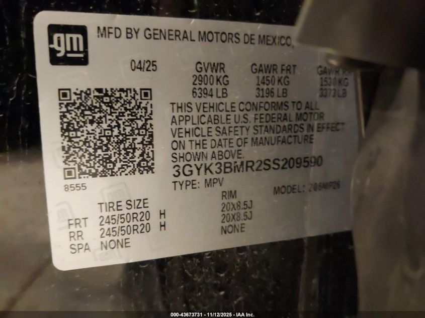 2025 Cadillac Optiq Luxury 1 Awd VIN: 3GYK3BMR2SS209590 Lot: 43673731