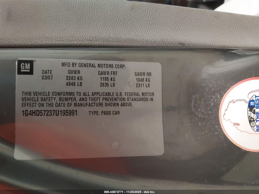 2007 Buick Lucerne Cxl VIN: 1G4HD57237U195991 Lot: 43673771