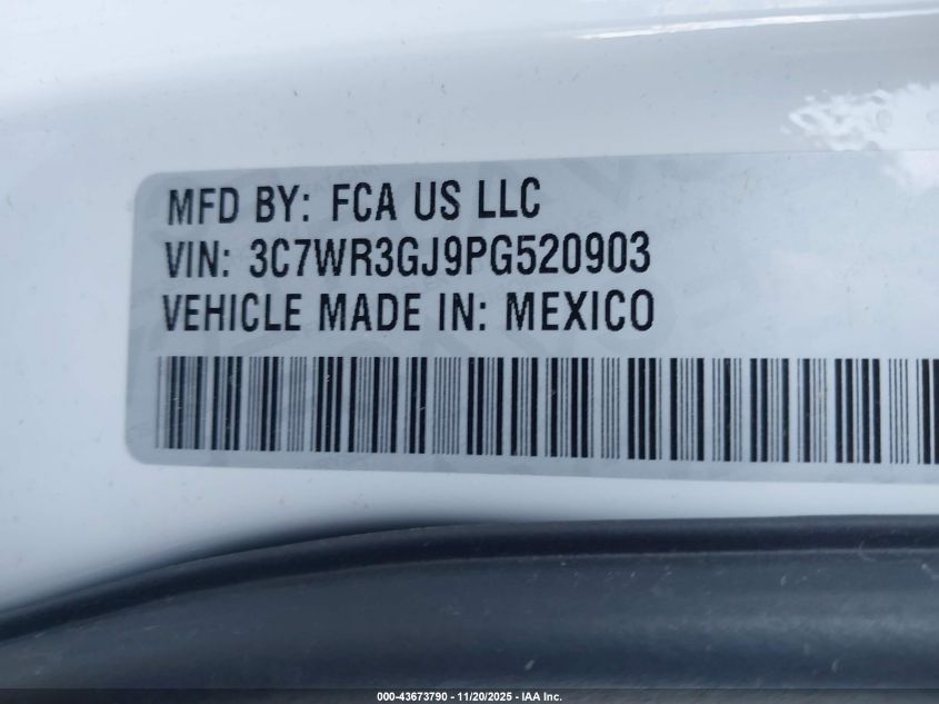 2023 Ram 3500 Tradesman 4X4 8' Box VIN: 3C7WR3GJ9PG520903 Lot: 43673790