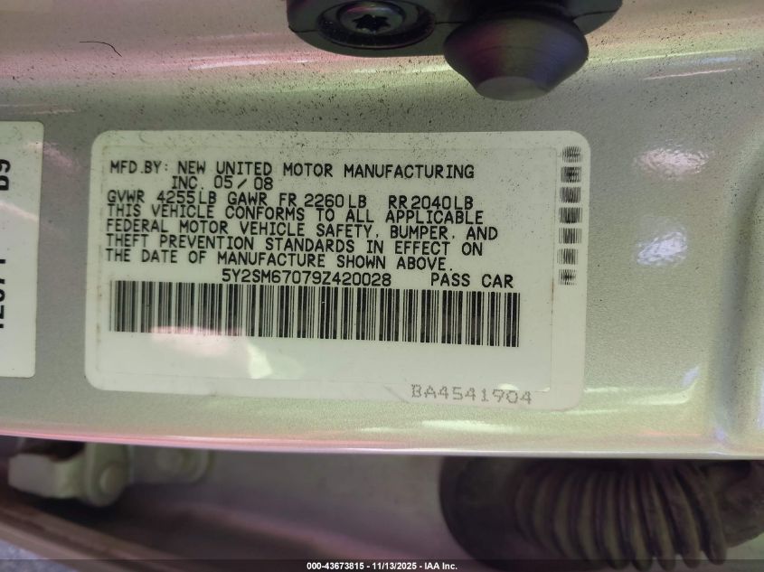 2009 Pontiac Vibe VIN: 5Y2SM67079Z420028 Lot: 43673815