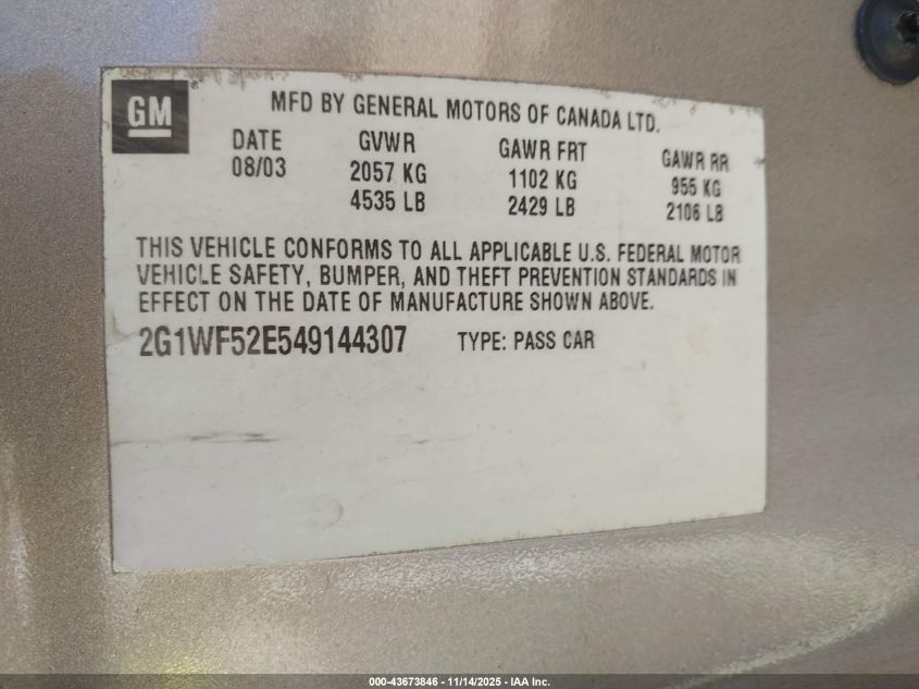 2001 Chevrolet Impala Ls VIN: 2G1WH55K219140934 Lot: 43673846