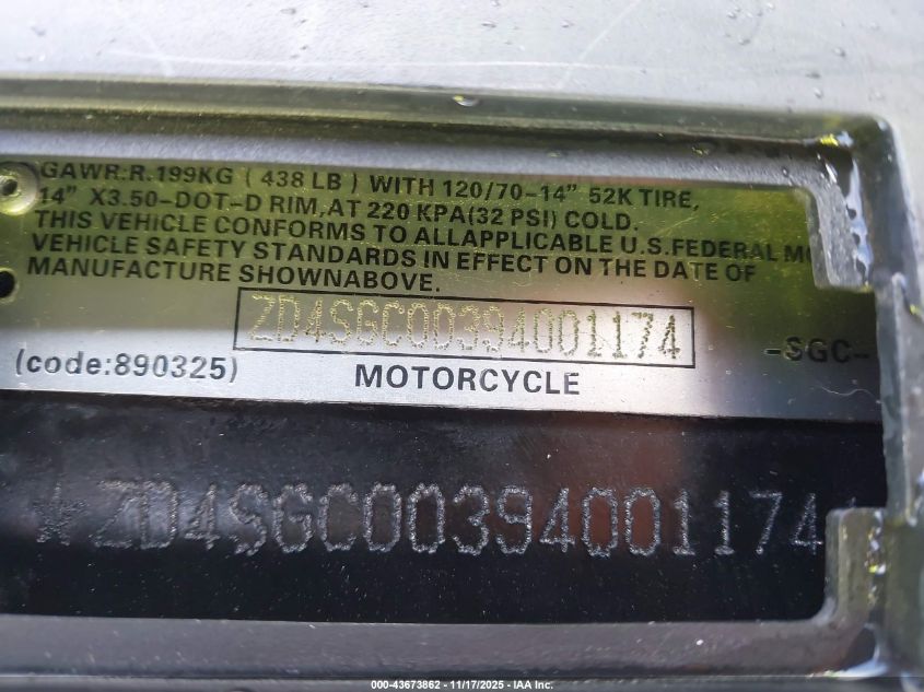2009 Aprilia Sportcity One 125 VIN: ZD4SGC00394001174 Lot: 43673862