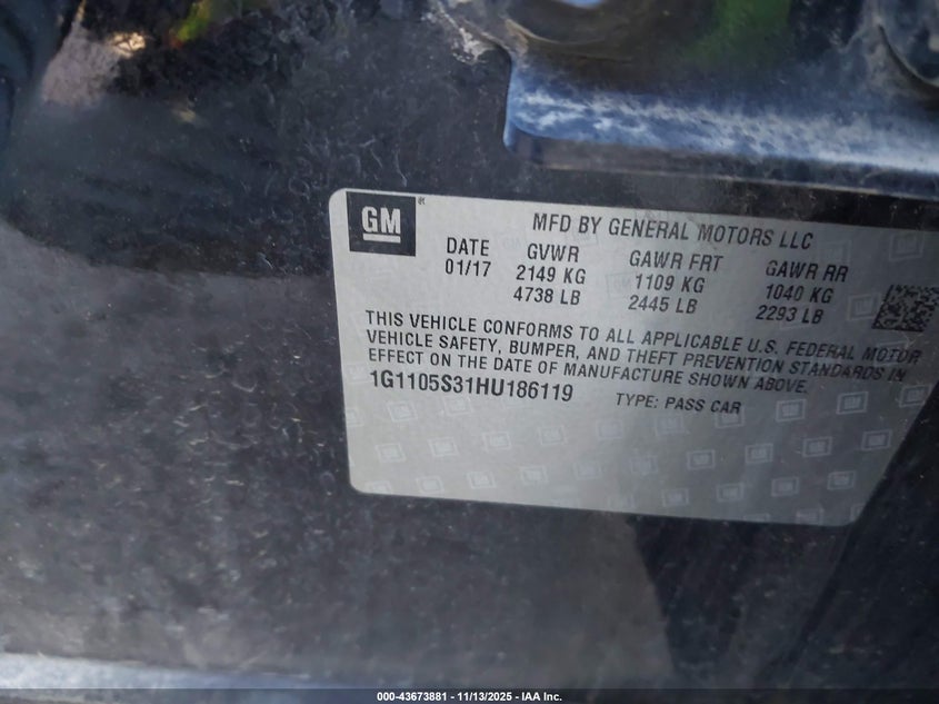 2017 CHEVROLET IMPALA 1LT - 1G1105S31HU186119