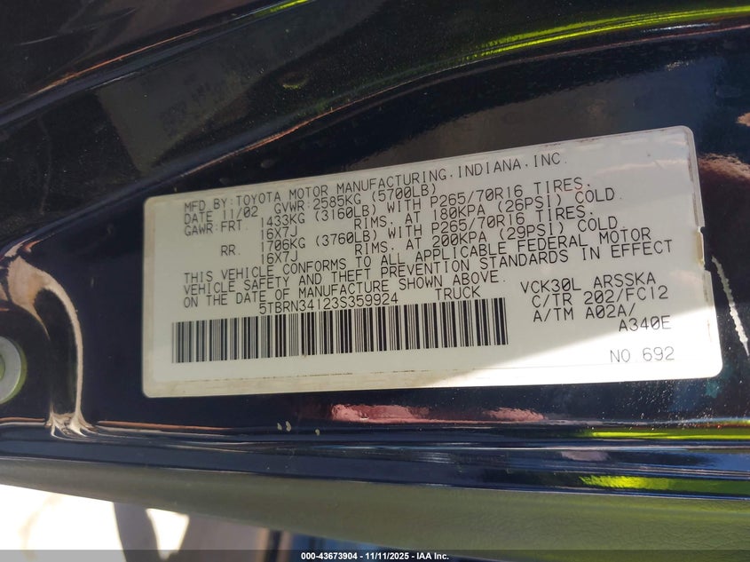 5TBRN34123S359924 2003 TOYOTA TUNDRA photo no. 9