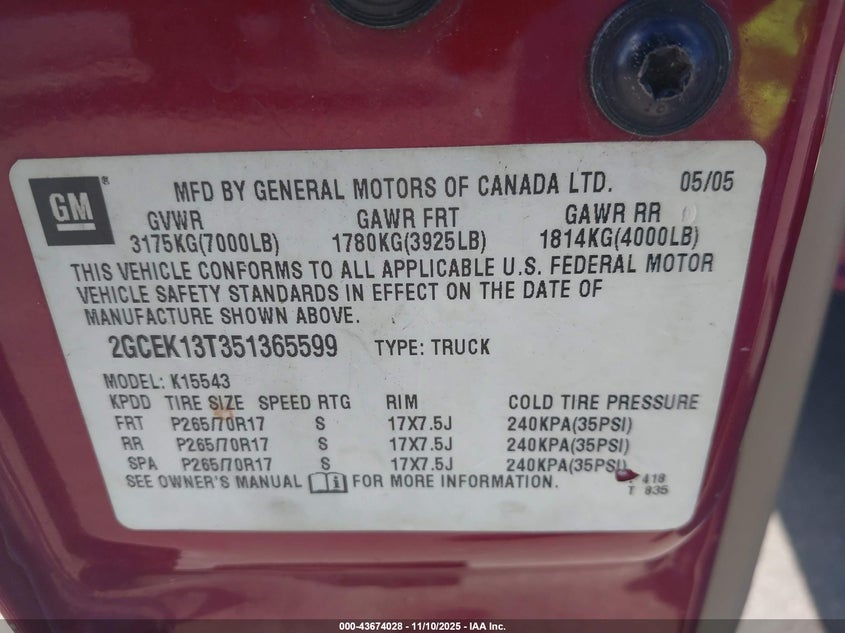 2GCEK13T351365599 2005 CHEVROLET SILVERADO photo no. 9