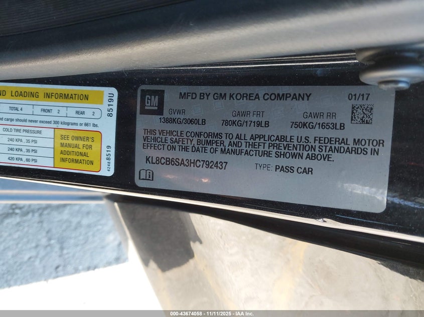 KL8CB6SA3HC792437 2017 CHEVROLET SPARK photo no. 9