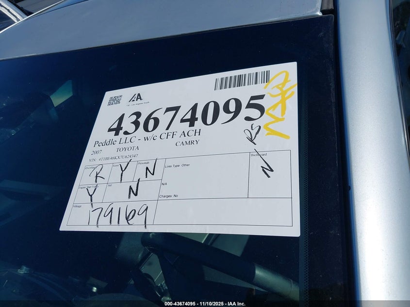 4T1BE46KX7U624347 2007 TOYOTA CAMRY photo no. 12
