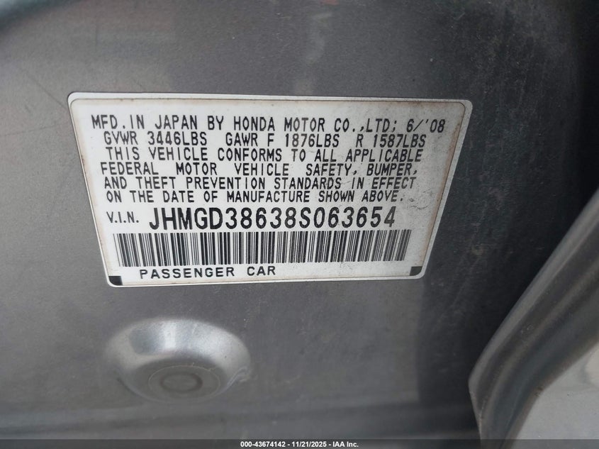 JHMGD38638S063654 2008 HONDA FIT photo no. 9