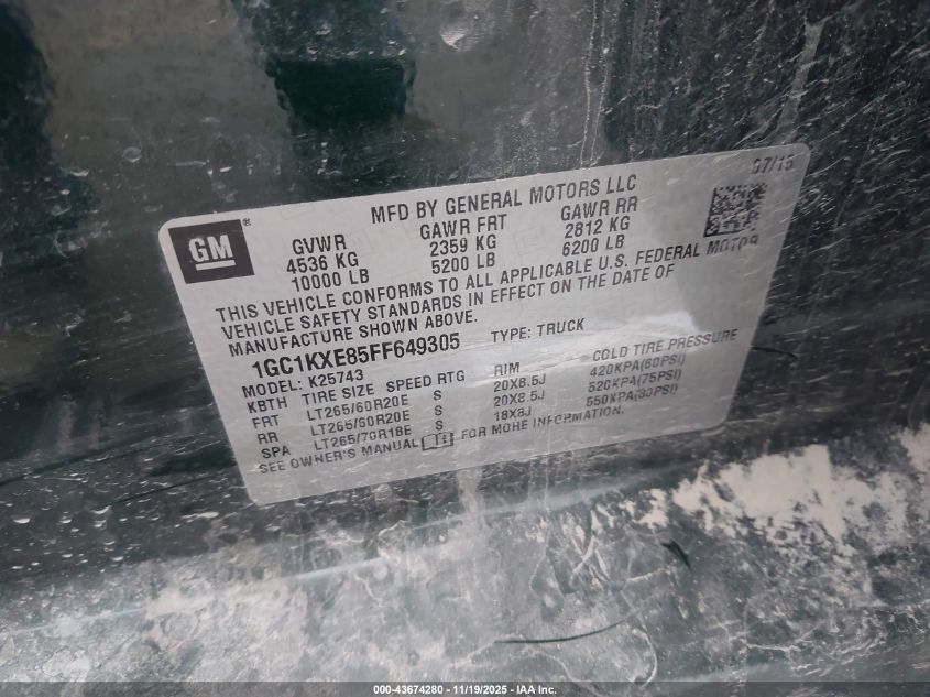 2015 Chevrolet Silverado 2500Hd High Country VIN: 1GC1KXE85FF649305 Lot: 43674280