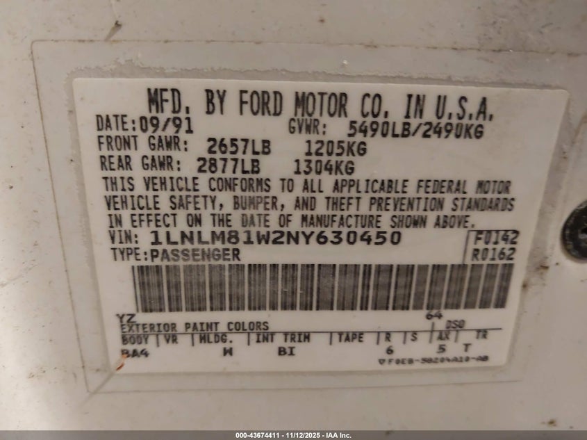 1LNLM81W2NY630450 1992 LINCOLN TOWN CAR photo no. 9