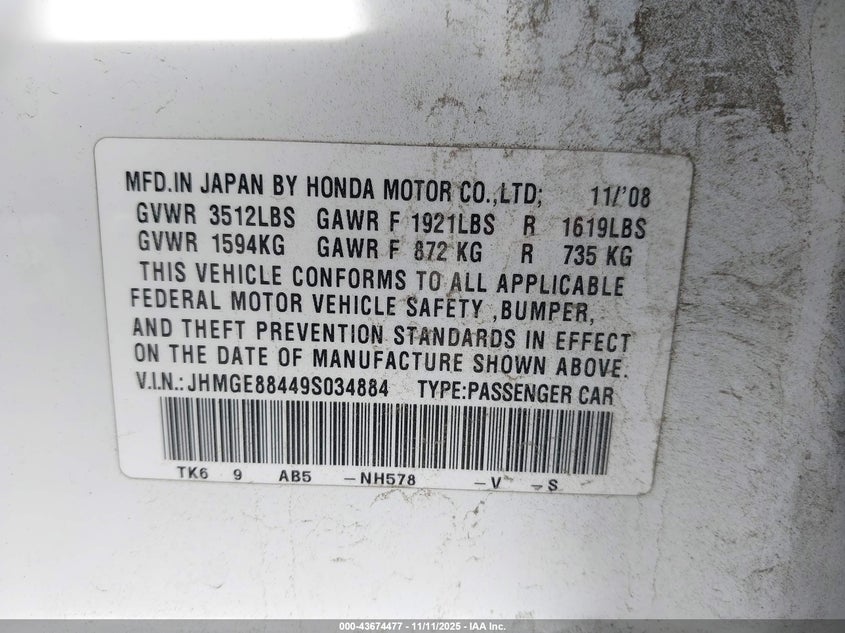 JHMGE88449S034884 2009 HONDA FIT photo no. 9