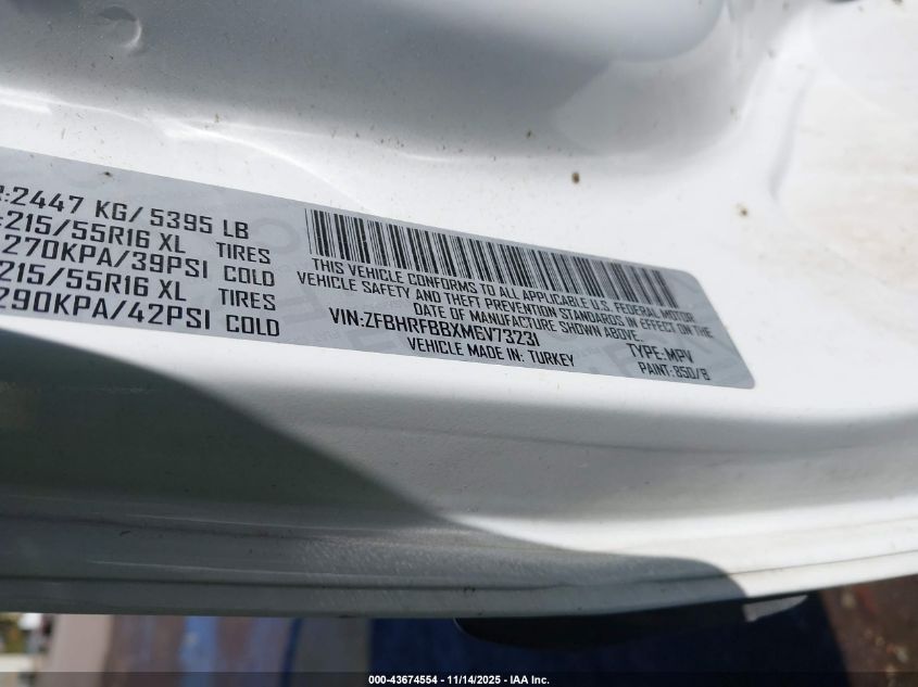 2021 Ram Promaster City Tradesman Slt VIN: ZFBHRFBBXM6V73231 Lot: 43674554