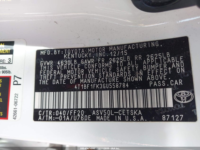 4T1BF1FK3GU558784 2016 TOYOTA CAMRY photo no. 9