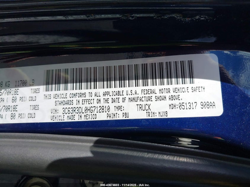 2017 Ram 3500 Big Horn 4X4 6'4 Box VIN: 3C63R3DL0HG712810 Lot: 43674603