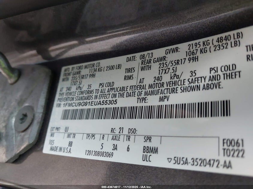 1FMCU9G91EUA55305 2014 FORD ESCAPE photo no. 9