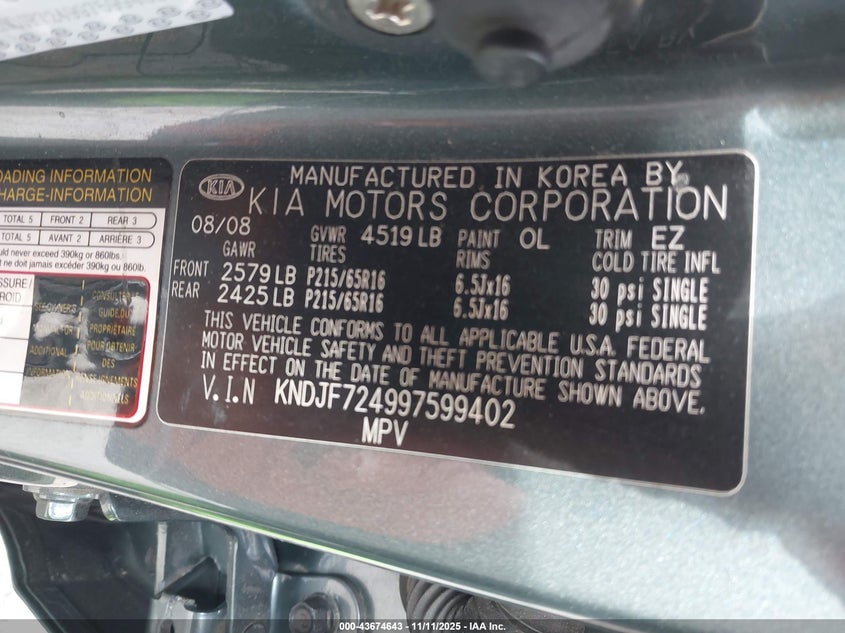 KNDJF724997599402 2009 KIA SPORTAGE photo no. 9