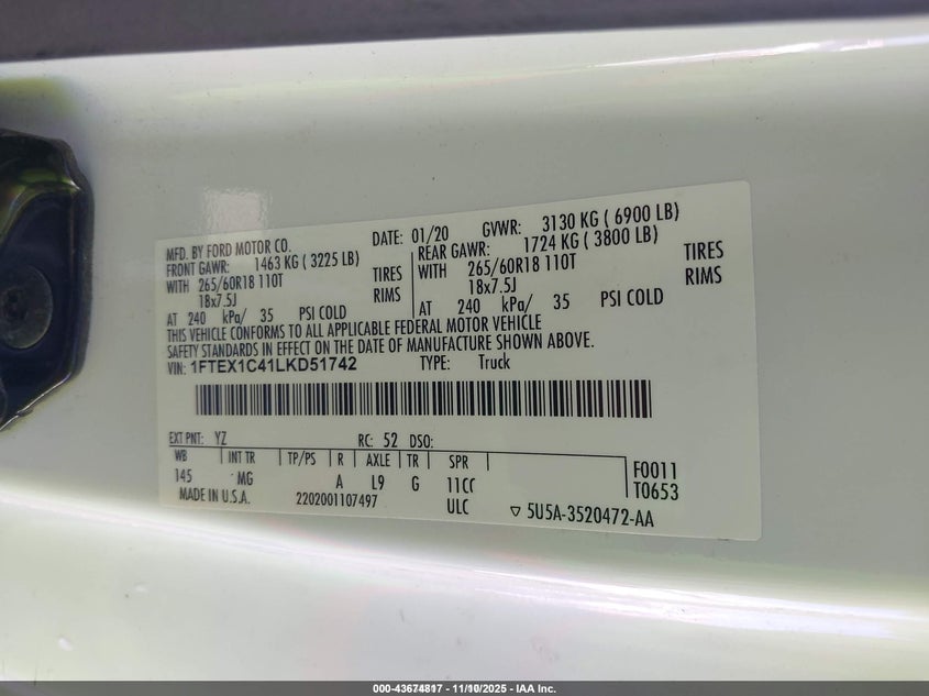 1FTEX1C41LKD51742 2020 FORD F-150 photo no. 9