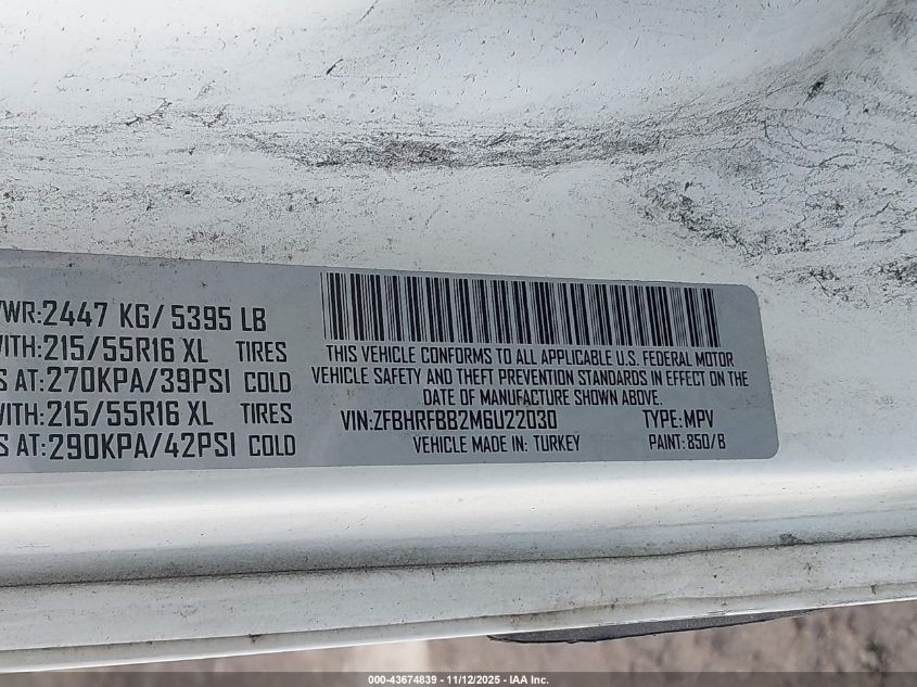 2021 Ram Promaster City Tradesman Slt VIN: ZFBHRFBB2M6U22030 Lot: 43674839