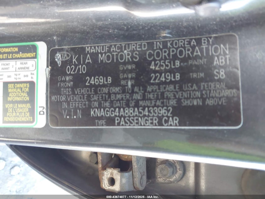 KNAGG4A88A5433962 2010 KIA OPTIMA photo no. 9