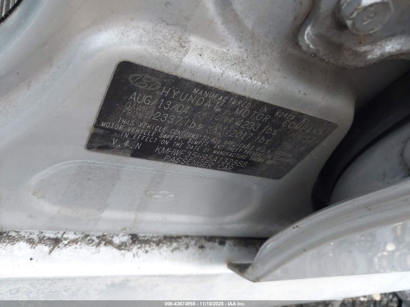 2005 Hyundai Sonata Gls/Lx VIN: KMHWF35H95A132888 Lot: 43674958