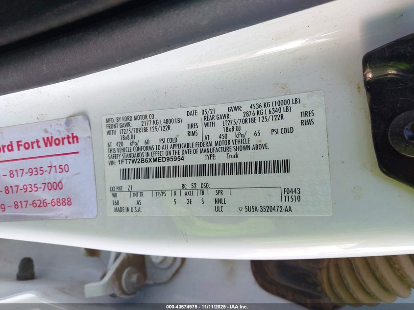 2021 FORD F-250 XL 1FT7W2B6XMED95954