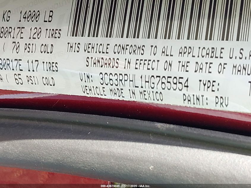 2017 Ram 3500 Lone Star 4X2 8' Box VIN: 3C63RPHL1HG765954 Lot: 43675045