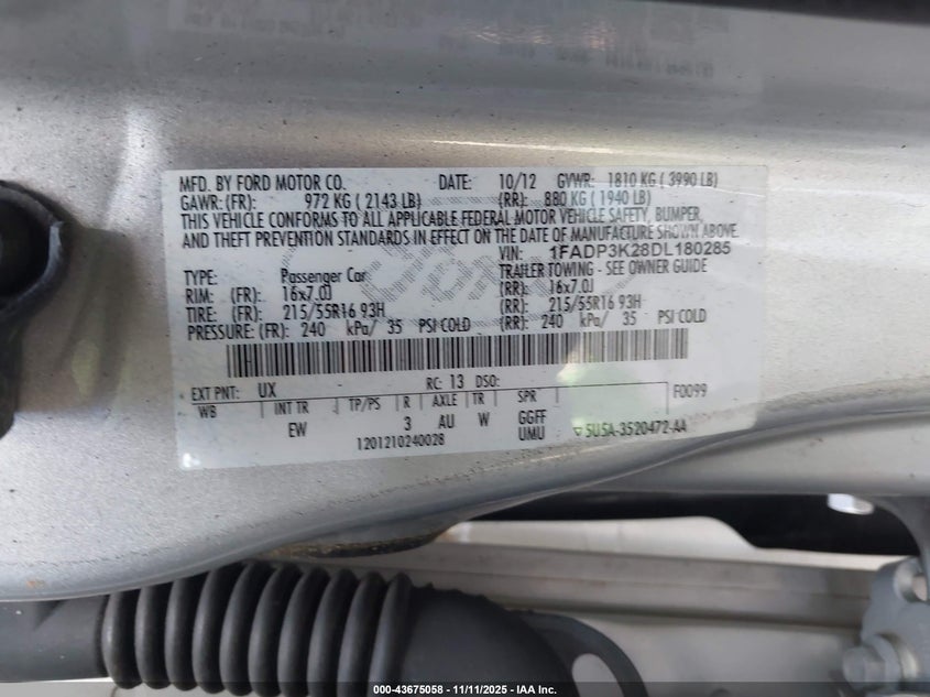 2013 FORD FOCUS SE 1FADP3K28DL180285