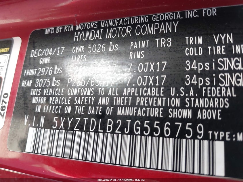 2018 HYUNDAI SANTA FE SPORT 2.4L - 5XYZTDLB2JG556759