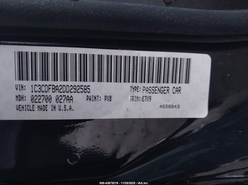 2013 Dodge Dart Sxt VIN: 1C3CDFBA2DD292585 Lot: 43675219