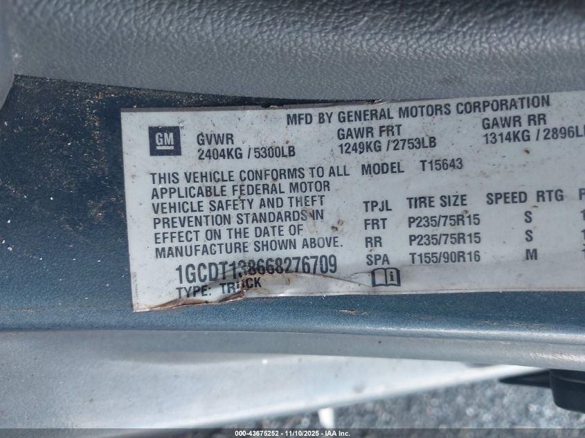 2006 Chevrolet Colorado Lt VIN: 1GCDT138668276709 Lot: 43675252