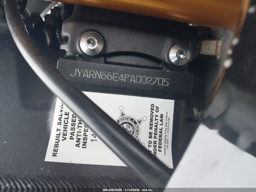 2023 Yamaha Yzfr1 VIN: JYARN66E4PA002705 Lot: 43675259
