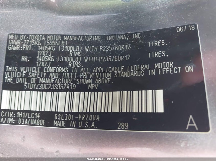 5TDYZ3DC2JS957419 2018 TOYOTA SIENNA photo no. 9