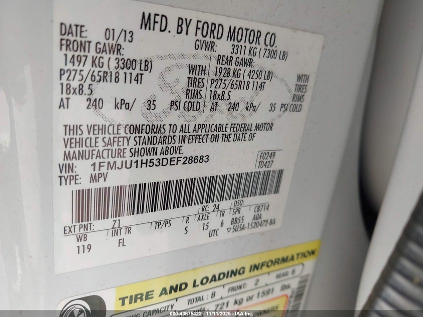 2013 FORD EXPEDITION XLT 1FMJU1H53DEF28683