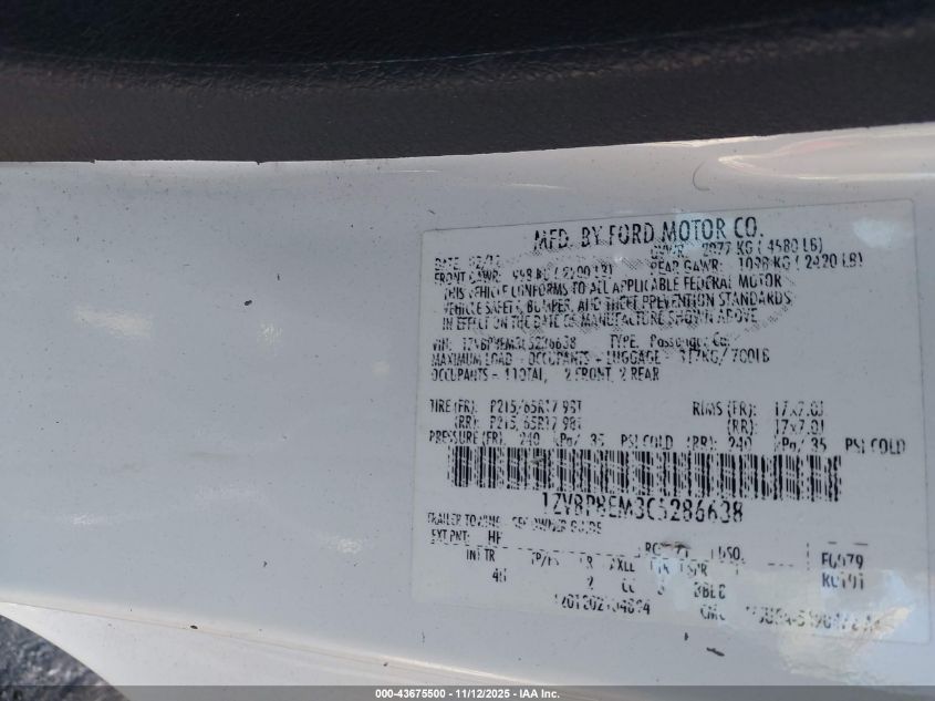 2012 Ford Mustang V6 Premium VIN: 1ZVBP8EM3C5286638 Lot: 43675500