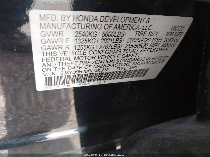 2024 Acura Mdx Technology Package VIN: 5J8YD9H48RL000215 Lot: 43675511