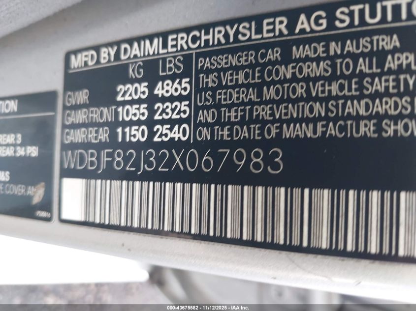 2002 Mercedes-Benz E 320 4M/4M Special Edition VIN: WDBJF82J32X067983 Lot: 43675582