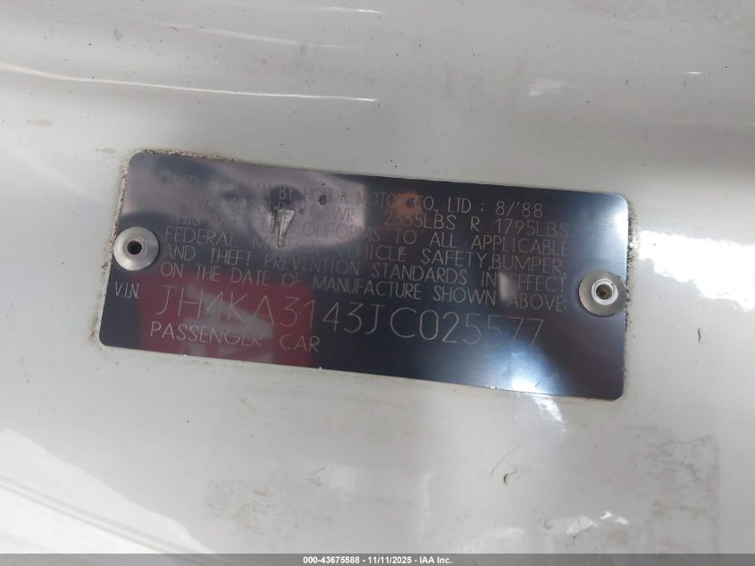 1988 Acura Legend VIN: JH4KA3143JC025577 Lot: 43675588