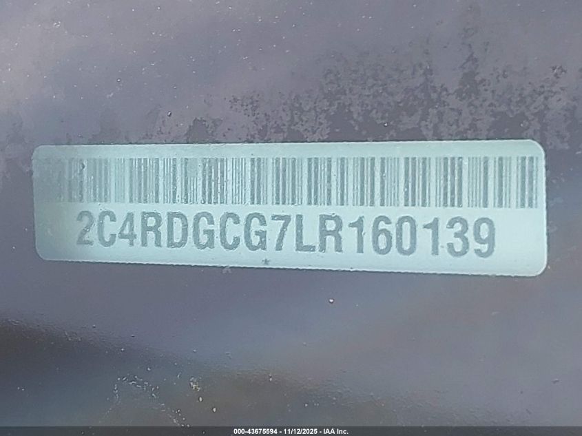 2020 Dodge Grand Caravan Sxt VIN: 2C4RDGCG7LR160139 Lot: 43675594