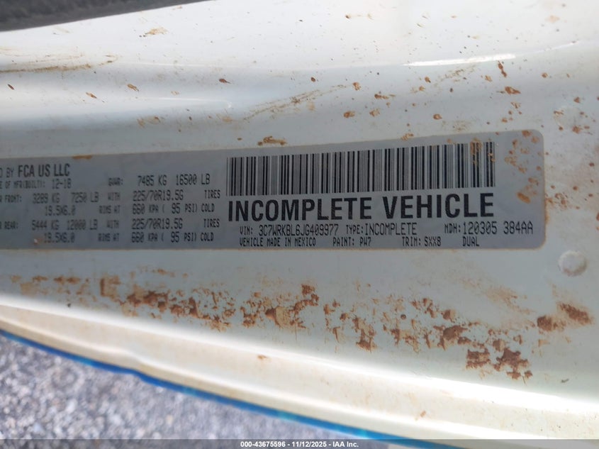 2018 Ram 4500 Chassis Tradesman/Slt VIN: 3C7WRKBL6JG409977 Lot: 43675596