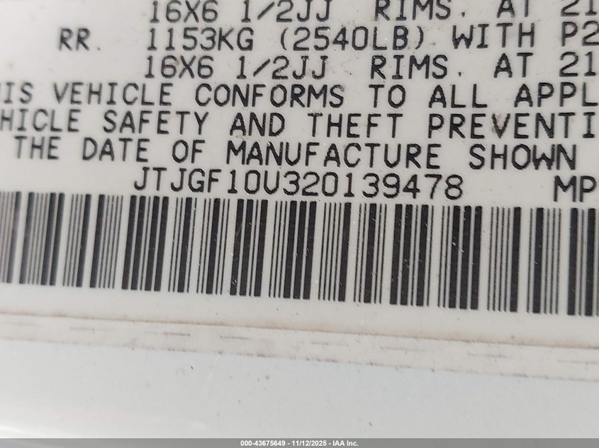 2002 Lexus Rx 300 VIN: JTJGF10U320139478 Lot: 43675649