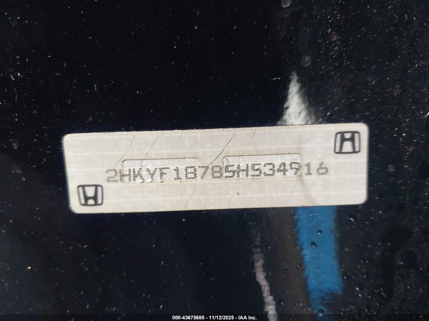2005 Honda Pilot Ex-L VIN: 2HKYF18785H534916 Lot: 43675685