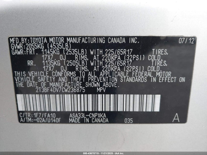 2T3BF4DV7CW236875 2012 TOYOTA RAV 4 photo no. 9