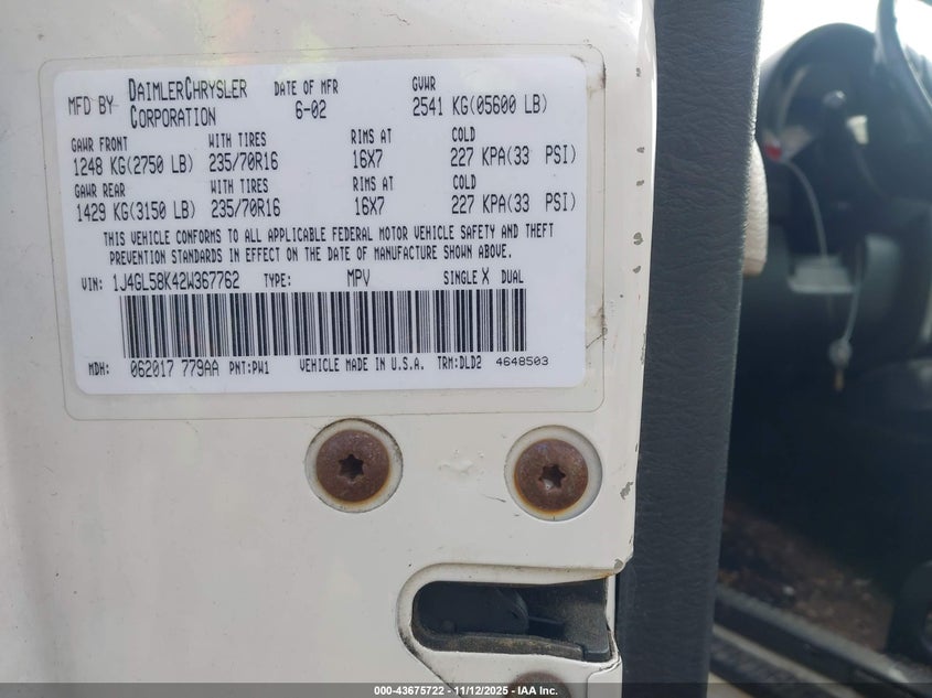 1J4GL58K42W367762 2002 JEEP LIBERTY (NORTH AMERICA) photo no. 9