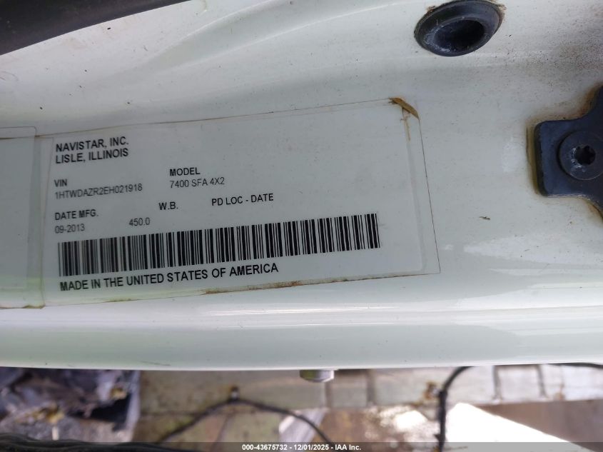 2014 International 7000 7400 VIN: 1HTWDAZR2EH021921 Lot: 43675732