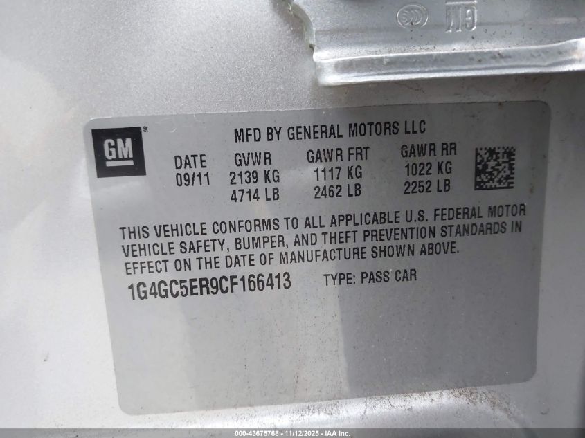 2012 Buick Lacrosse Leather Group VIN: 1G4GC5ER9CF166413 Lot: 43675768