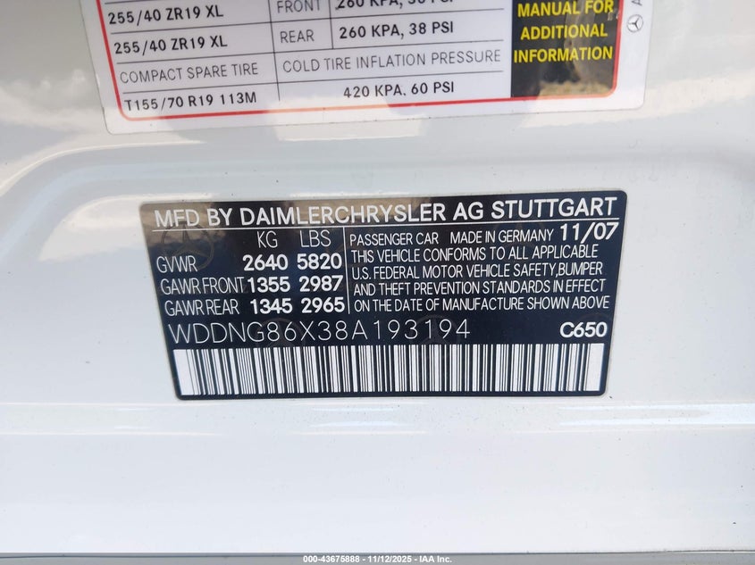 2008 Mercedes-Benz S 550 4Matic VIN: WDDNG86X38A193194 Lot: 43675888