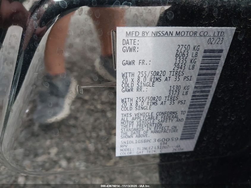 2023 Infiniti Qx60 Sensory Awd VIN: 5N1DL1GS8PC360059 Lot: 43676014