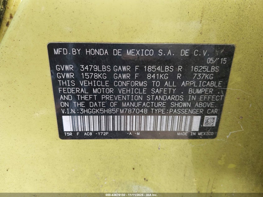 2015 HONDA FIT EX/EX-L - 3HGGK5H85FM787048